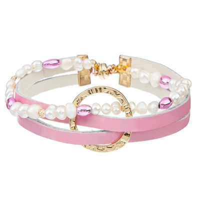 18.5cm Perlen-Leder-und Perlen-Armband-magnetische Knopf-Rosa-Farbe