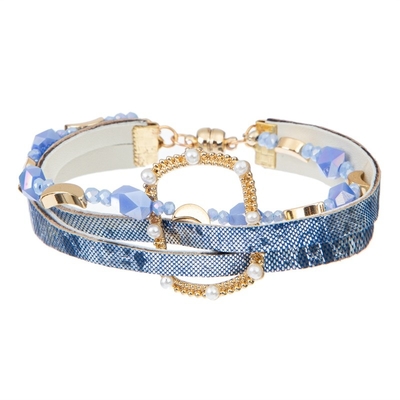Handgemachtes Lederarmband Mulit Snakeskin überlagern die blaue Farbe, die für Cowgirl gebördelt wird