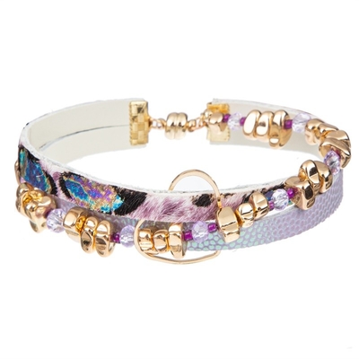 Unregelmäßigkeit bördelte das lederne Verpackungs-Armband-Gold, das für kühle Frauen überzogen wurde