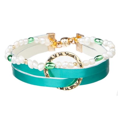 Weinlese-aquamarines blaues handgemachtes Lederarmband geometrisch für Partei