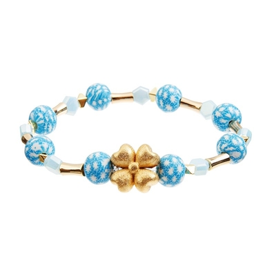Soem-Runden-Crystal Bead Stretch Bracelets Gold-Blume mit blauer Farbe