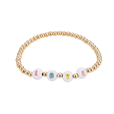 3mm bördelte perlenbesetztes Buchstabe-Armband, Name das Schwarzweiss Armbandgold