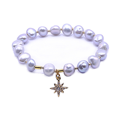 Wirkliches Gold überzog Frischwasserperlen-Armband, 7,25 Zoll Nordstern-Perlen-Armband