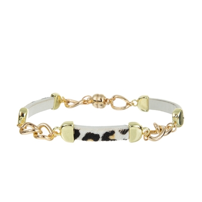 Leopard-Rosshaar handgemachte Leathre-Armbänder mit Goldkette und magnetischem Verschluss