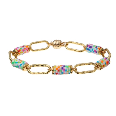 Regenbogen Polyclay-Stück-handgemachte Perlen-Armbänder 6mm mit Goldkettenmagneten