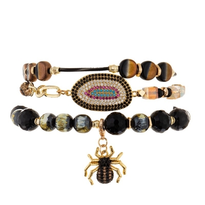 Multi Schicht-Halloween-Feiertags-dehnbares Armband eingestellt mit Spinnen-und Zircon-Charme