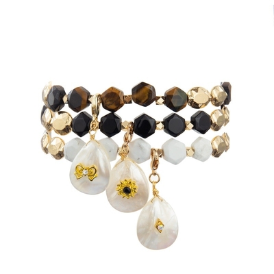 Hexagon-natürliches perlenbesetztes Steinarmband stellte Heilkraft mit Shell Pendant ein