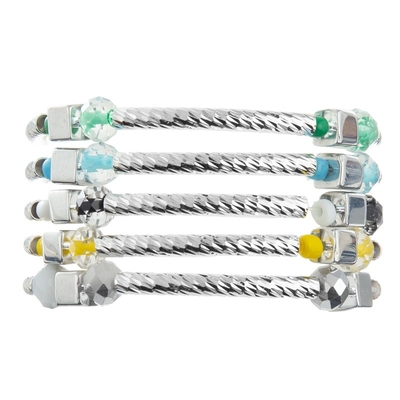 Silberbarren-handgemachte stapelbare Armband-Satz-Gewohnheit mit Crystal Beads