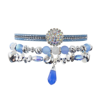 Boho-Mädchen-Art-handgemachtes ledernes stapelbares Armband stellte Bule für Jahrestags-Geschenk ein