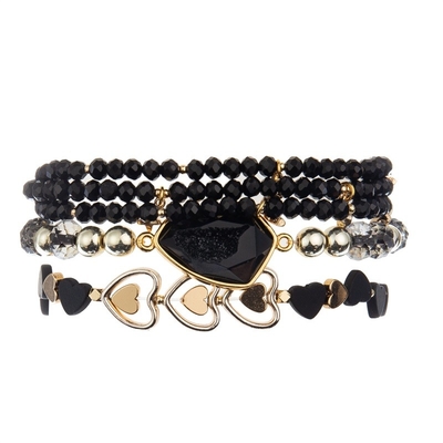 Kühle Dame Round Beads Bracelet stellte schwarzes Facted klein mit Druzy-Charme ein
