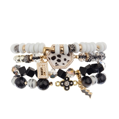 Sexangle-Zebra-Druck ledernes Zircon-Charme-Armband eingestellt mit speziellem Abakus-Anhänger