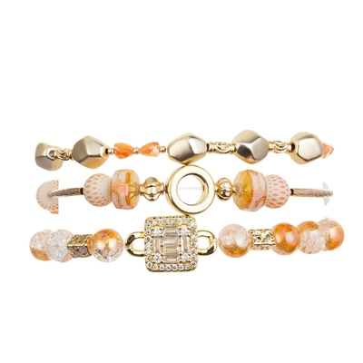 Handgemachtes Armband Damen-Orange Glass Beads mit Goldmetall Bean Beads At Fall