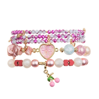 Glas-Crystal Handmade Beads Bracelet Faceted mit rosa Cherry Charm