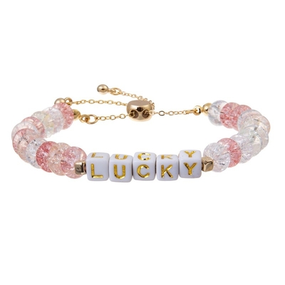 Fertigen Sie quadratischen Goldbuchstaben bördelt justierbares Armband mit gebrochenem Crystal Beads besonders an