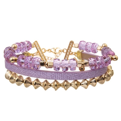Justierbare 0.7mm elastische Schnur Purple Hearts Crystal Beads Bracelet Set With