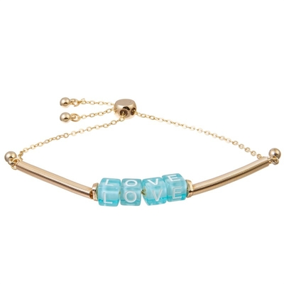 Blauer Liebesbrief Boho bördelt Goldkettenglied-Armband mit Metallrohr