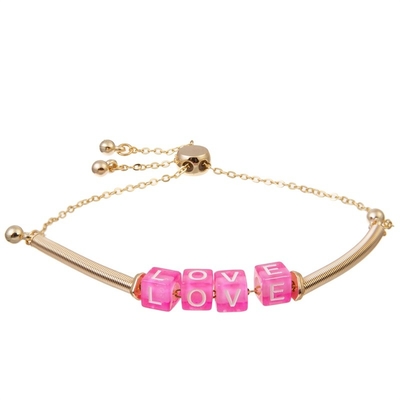 Boho-Goldarmkettchen-rosa Liebesbrief bördelt justierbares Hypoallergenic