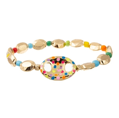 Goldschwein-Nasen-Charme-Metall bördelt elastisches handgemachtes Armband mit Regenbogen-Samen-Perlen