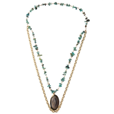 Türkis-Kugelkette-Halsketten-multi Schicht Gray Agate Semi Precious Pendants handgemachte