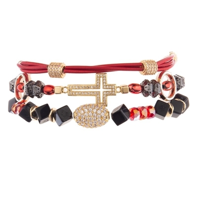 Weinlese-Goldmetallrotes stapelbares perlenbesetztes elastisches Armband für Frühlings-Mode