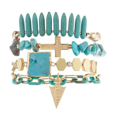 Multi blauer Türkis-Stapel-perlenbesetztes elastisches Armband Böhmens für Sommer-Mode