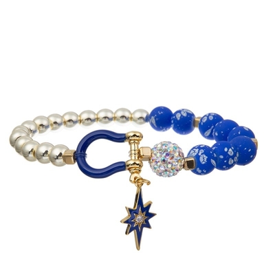Blauer Himmel-Samen bördelte handgemachte Armband-das dehnbares Nylonfaden-Unisexc$stapeln