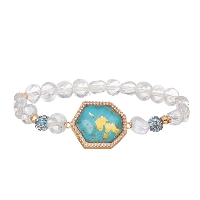 Natürlicher blauer Türkis-handgemachtes Perlen-Armband-Gummiband mit Goldfolie