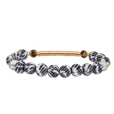 Goldmetallstangen-Zebra-Streifen-Silikon bördelt den handgemachten dehnbaren Armband-Satz