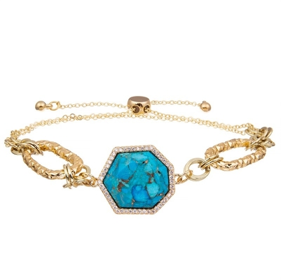 Goldlinie natürlicher blauer Türkis-handgemachtes Perlen-Armband justierbar