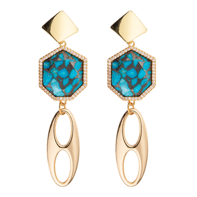 Jelewrry-Gold überzog regelmäßigen Siebenecken Diamond Drop Earring für Frauen