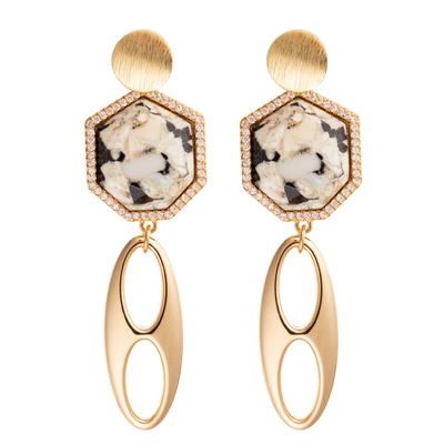 Jelewrry-Gold überzog regelmäßigen Siebenecken Diamond Drop Earring für Frauen