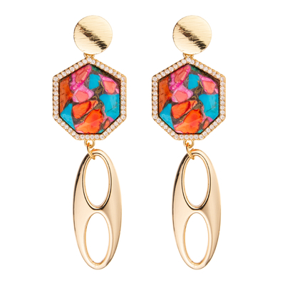 Jelewrry-Gold überzog regelmäßigen Siebenecken Diamond Drop Earring für Frauen