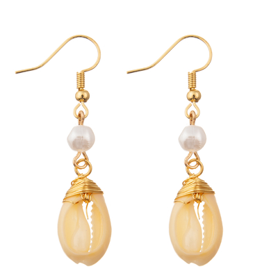 Reis-Perlen baumeln Quasten-Ohrringe ringsum Perlen-Shell Enamel Hoop Earrings For-Frauen