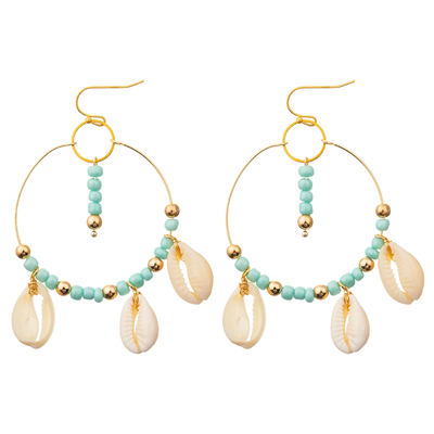 Reis-Perlen baumeln Quasten-Ohrringe ringsum Perlen-Shell Enamel Hoop Earrings For-Frauen