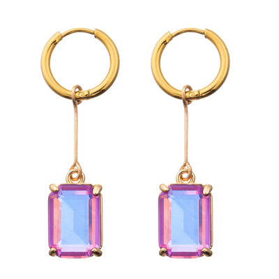 Galvanisierungsgold überzogener Crystal Cube/ovale Bolzen-Zirkoniumdioxid-Ohrringe für Frauen