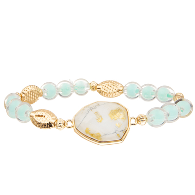 5 Farbhandgemachte Glasperle-Armbänder, die mit Gold eingestellt wurden, überzogen unregelmäßigen Türkis