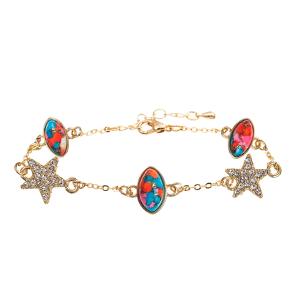Handgemachtes Kettenglied-Armband mit Rechteck/Kirschblüte/Stern/Zircon-Anhänger