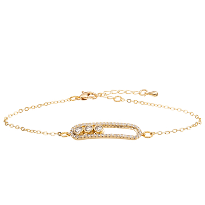Gold überzogene Stangen-Büroklammer Pin Shape Chain Link Bracelet mit 3 Zircons