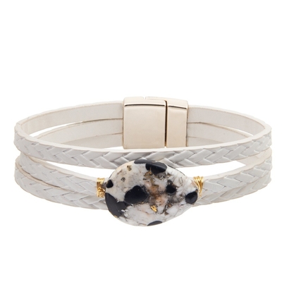 Böhmische Art-lassen das magnetische Schnallen-Lederarmband, das mit Zircon eingestellt wird, geformten Türkis fallen