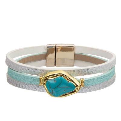 Böhmische Art-lassen das magnetische Schnallen-Lederarmband, das mit Zircon eingestellt wird, geformten Türkis fallen