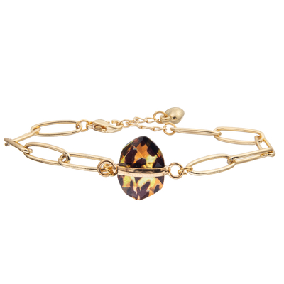 Das Papierklammer-Kettenglied-Armband-Armband, das mit Gold eingestellt wurde, überzog facettierten Türkis