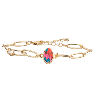Das Papierklammer-Kettenglied-Armband-Armband, das mit Gold eingestellt wurde, überzog facettierten Türkis