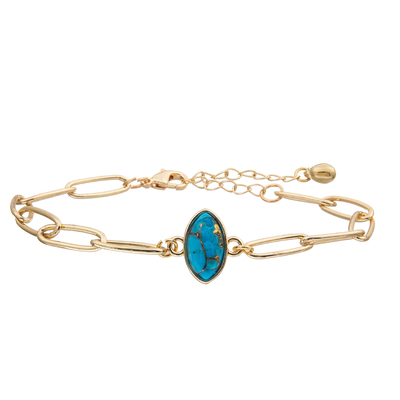 Das Papierklammer-Kettenglied-Armband-Armband, das mit Gold eingestellt wurde, überzog facettierten Türkis