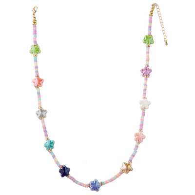 Perlenbesetzte vergoldete Mehrfarbenhalskette des Kettenglied-14K mit Schmetterling/Blume/Herzen/Shell-/Stern-Anhänger