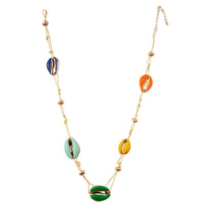 Perlenbesetzte vergoldete Mehrfarbenhalskette des Kettenglied-14K mit Schmetterling/Blume/Herzen/Shell-/Stern-Anhänger