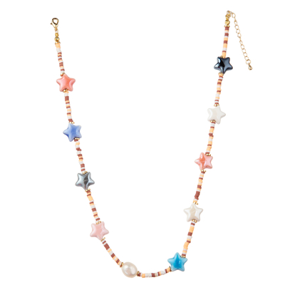 Perlenbesetzte vergoldete Mehrfarbenhalskette des Kettenglied-14K mit Schmetterling/Blume/Herzen/Shell-/Stern-Anhänger