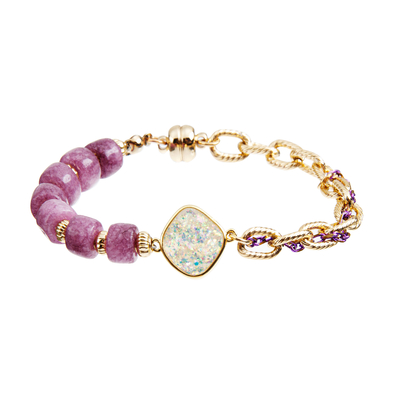 dehnbares 6*8mm perlenbesetztes Steinarmband mit Gold überzogener Kette
