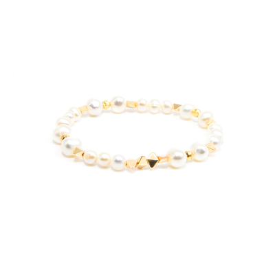 18.5cm natürliches Frischwasserperlen-Armband mit Goldhämatit-Perlen