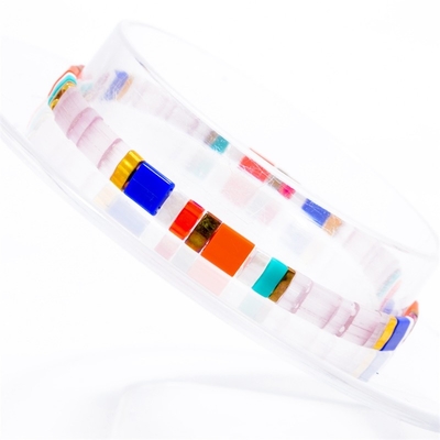 Zwei Stränge elastisches Tila-Perlen-Armband geometrisch für Jahrestag