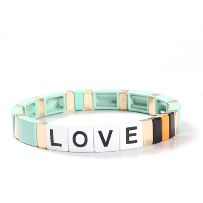 Justierbare Regenbogen-Email-Fliesen-Armband-Liebesbriefe für Geschenk